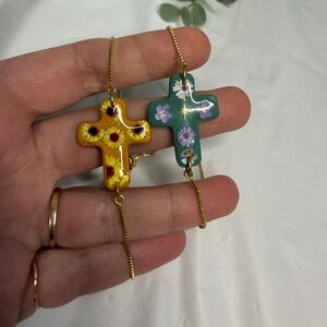 Handmade Floral Cross Pendant set of 2 Bracelets